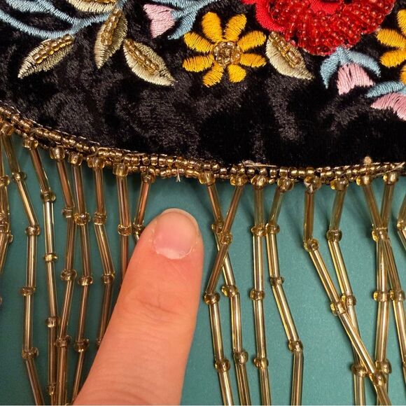 $259 MSRP - Ramla MUMBAI Hand-Embroidered Bag - BLACK, GOLD & MULTICOLOR Floral - Picture 10 of 11